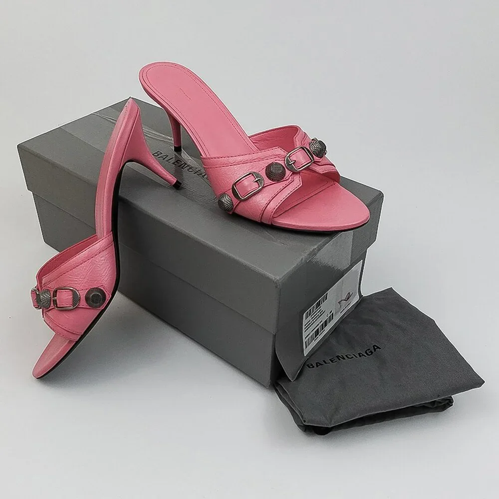 Balenciaga Sweet Pink Silver Detail Le Cagole Kitten Heel Sandals - EU 39/US 8 - Picture 11 of 11